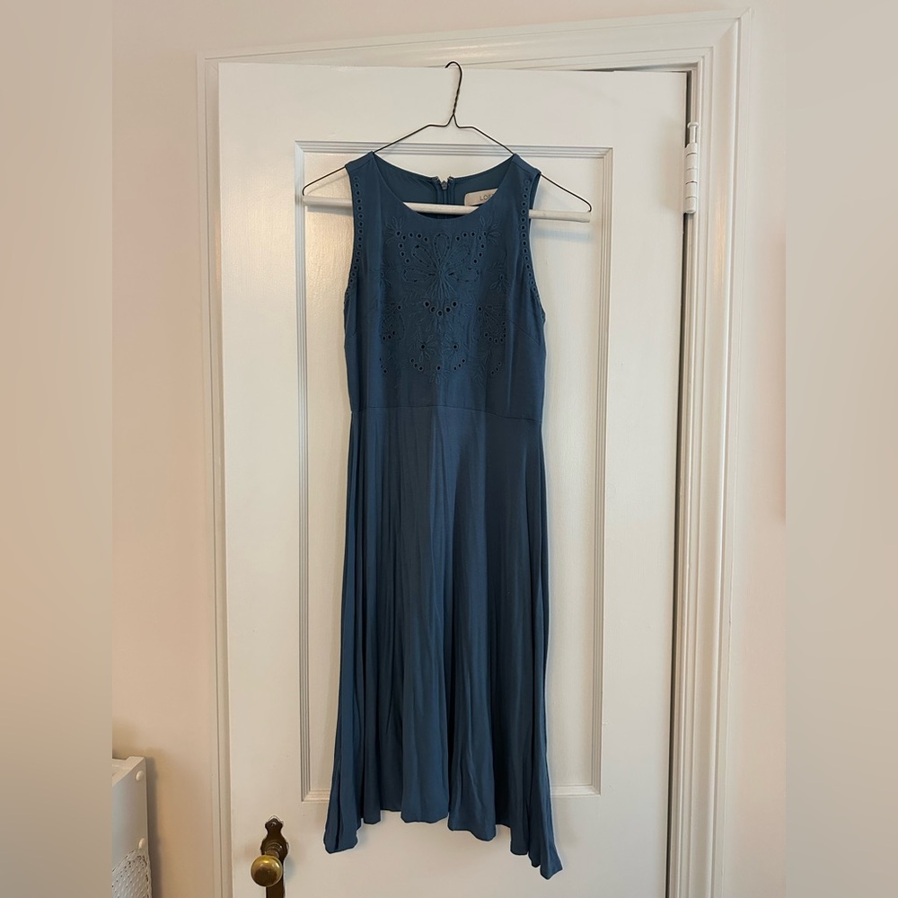 LOFT Blue Sleeveless Eyelet Maxi Dress